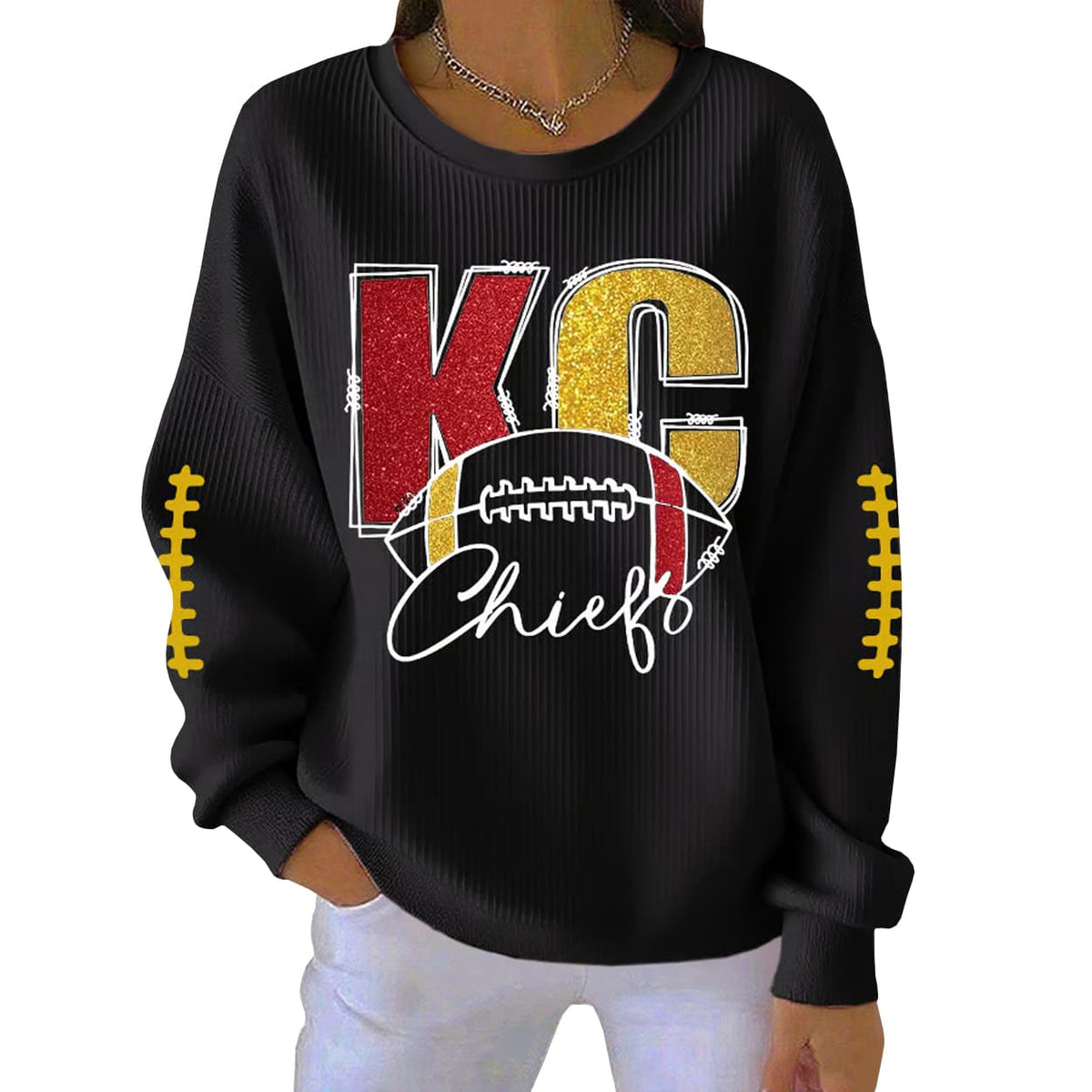 Chief Football Casual Print Ribbed Long Sleeve Sweatshirt 3D Sweater - Gift for Sports & Hobby Fans product image