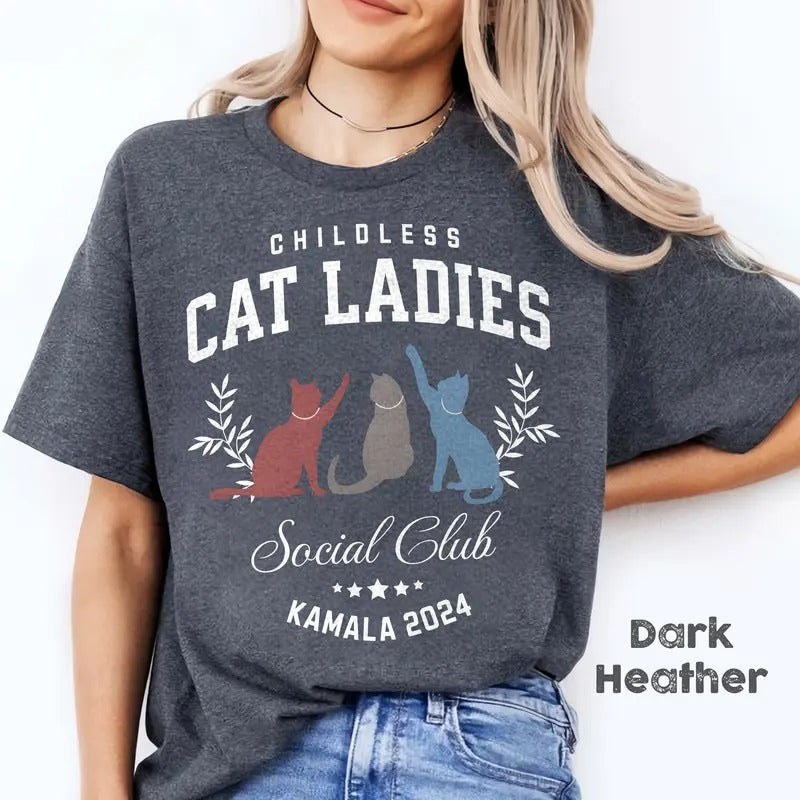 Childless Cat Lady Kamala Harris President 2024 Power - Adult & Kids T-Shirts, Sweatshirts & Hoodies apparel design preview 1