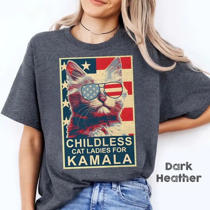 Childless Cat Lady Kamala Harris President 2024 - Adult & Kids T-Shirts, Sweatshirts & Hoodies apparel design preview 1