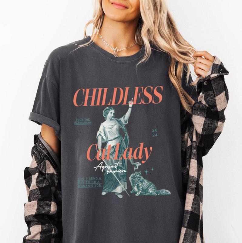 Childless Cat Lady Vintage Harris 2024 Feminist Girl - Adult & Kids T-Shirts, Sweatshirts & Hoodies apparel design preview 1