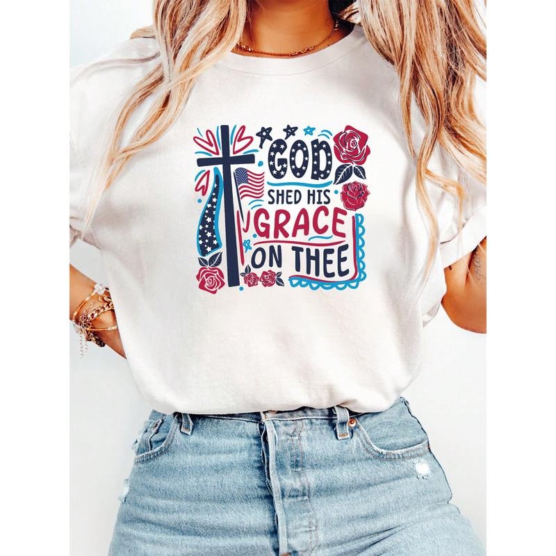 Christian Inspired American Flag Motif: "God Shed His - Adult & Kids T-Shirts, Sweatshirts & Hoodies apparel design preview 1