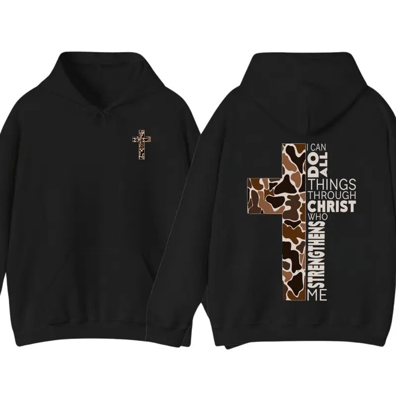 Christian Camo Cross Philippians 4:13 Verse Faithful - Adult & Kids T-Shirts, Sweatshirts & Hoodies apparel design preview 1
