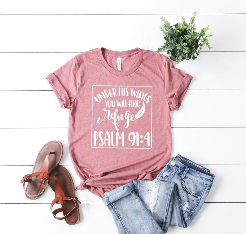 Christian Faith FaithTee Bible Verse Psalm 91:4 He - Adult & Kids T-Shirts, Sweatshirts & Hoodies apparel design preview 1