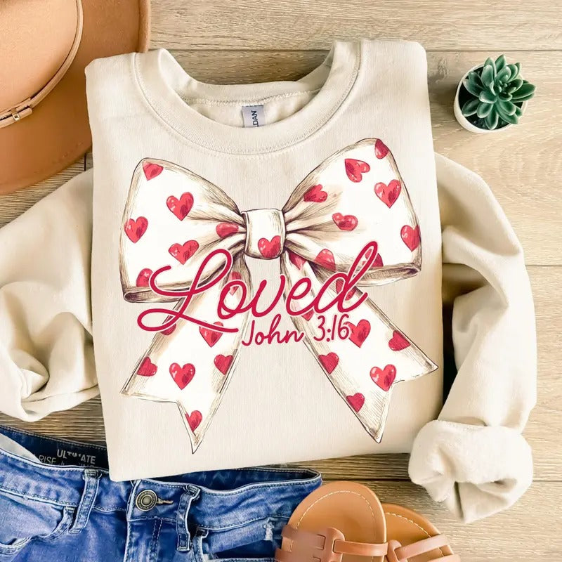 Christian Valentines Loved John 3:16 Bible Verse - Adult & Kids T-Shirts, Sweatshirts & Hoodies apparel design preview 1