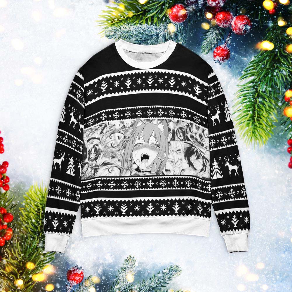 Christmas Anime Ahegao 3D Christmas Sweater - Holiday Gift product image