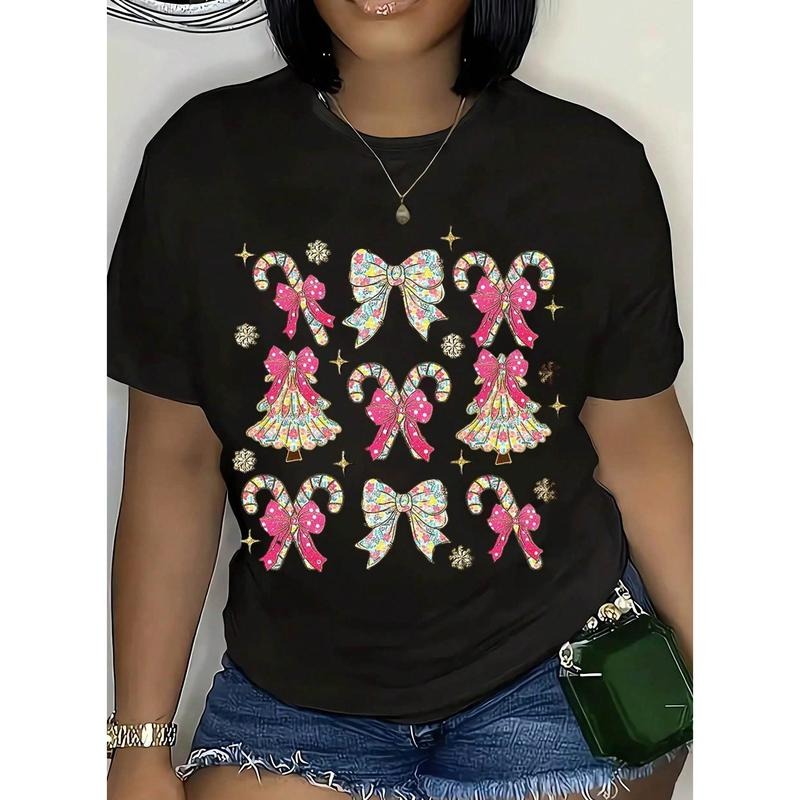 Candy Cane Bow Print Festive Top Party - Adult & Kids T-Shirts, Sweatshirts & Hoodies apparel design preview 1