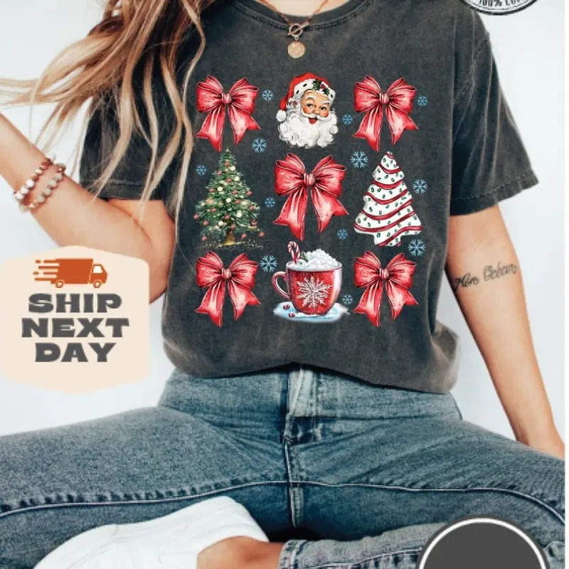 Coquette Bow Woman Xmas Girl Cute Winter Retro Merry - Adult & Kids T-Shirts, Sweatshirts & Hoodies apparel design preview 1