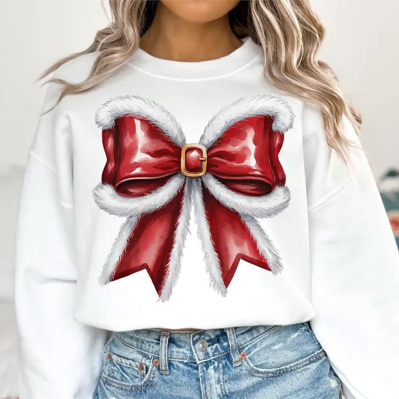 Coquette Bow Santa Perfect Soft Girl Era Cotton Crew - Adult & Kids T-Shirts, Sweatshirts & Hoodies apparel design preview 1