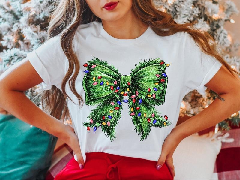 Coquette Bow Cute Party X Mas Lights Vacay - Adult & Kids T-Shirts, Sweatshirts & Hoodies apparel design preview 1