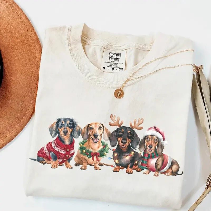 Dachshund Comfort Colors Xmas Dog Owner Doxie Mom - Adult & Kids T-Shirts, Sweatshirts & Hoodies apparel design preview 1