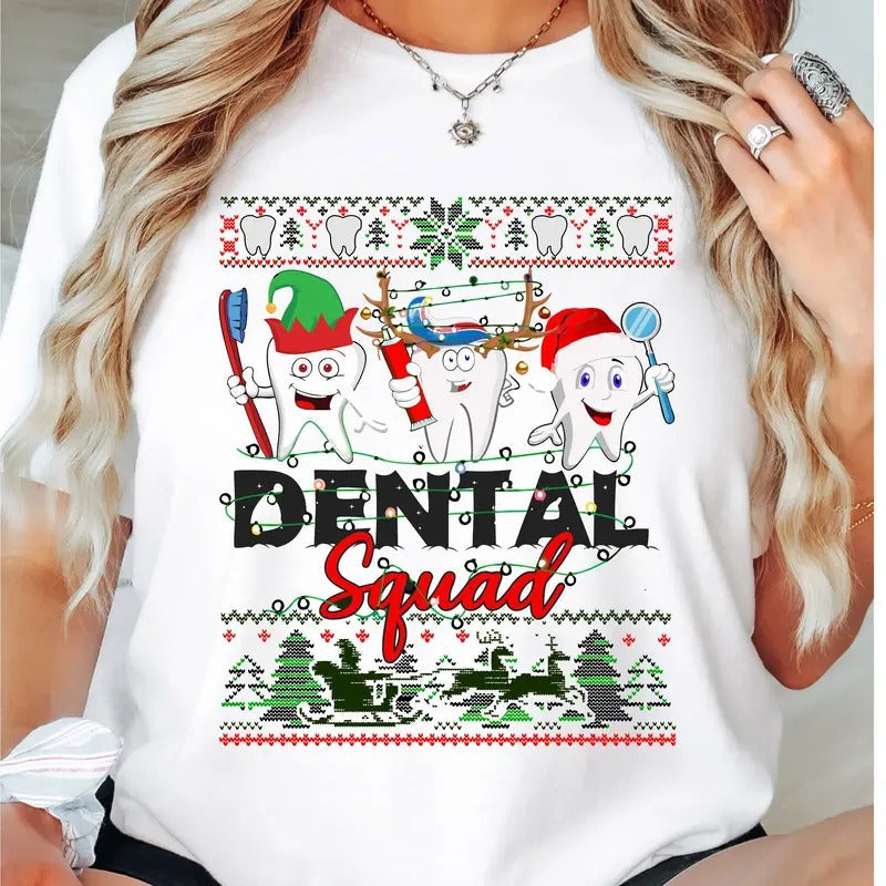 Dental Squad Tooth Tree Dentist Office Xmas Party - Adult & Kids T-Shirts, Sweatshirts & Hoodies apparel design preview 1