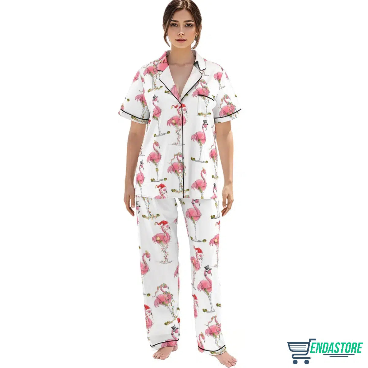 Christmas Flamingo Martini Satin Pajama Set For Women 3D Christmas Sweater - Holiday Gift product image 2