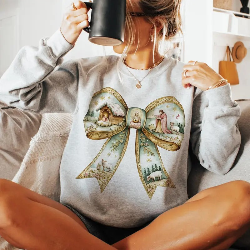 Nativity Bow Cozy Religious Fabric Fleece - Adult & Kids T-Shirts, Sweatshirts & Hoodies apparel design preview 1