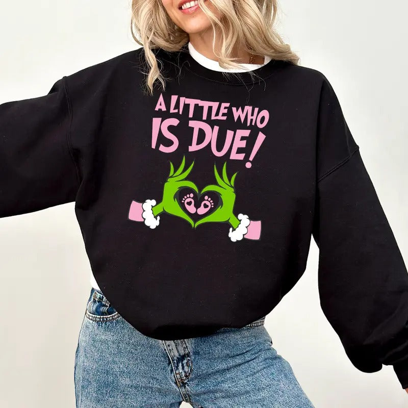 Pregnancy Reveal Little Who Is Due Maternity Pregnant - Adult & Kids T-Shirts, Sweatshirts & Hoodies apparel design preview 1