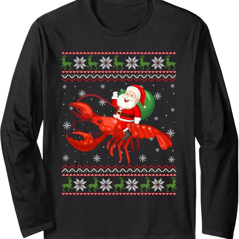 Santa Riding Lobster Funny Ugly Xmas - Adult & Kids T-Shirts, Sweatshirts & Hoodies apparel design preview 1