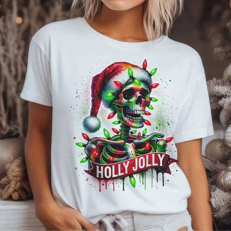 Skull Holly Jolly Just Waiting Skeleton Santa Floaty - Adult & Kids T-Shirts, Sweatshirts & Hoodies apparel design preview 1