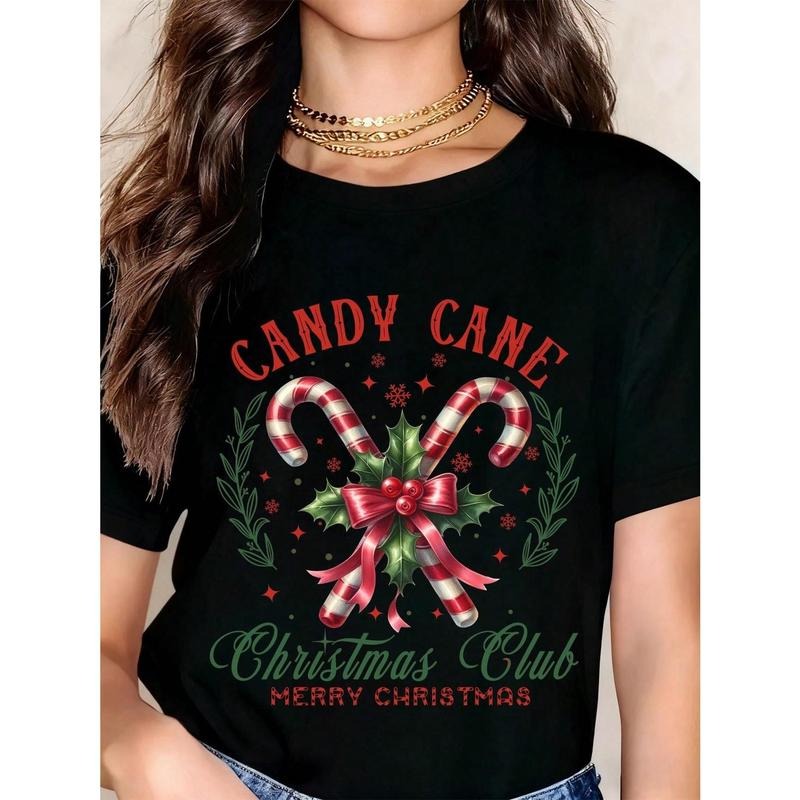 Candy Cane Print Holly Bow Club Merry Text Party - Adult & Kids T-Shirts, Sweatshirts & Hoodies apparel design preview 1