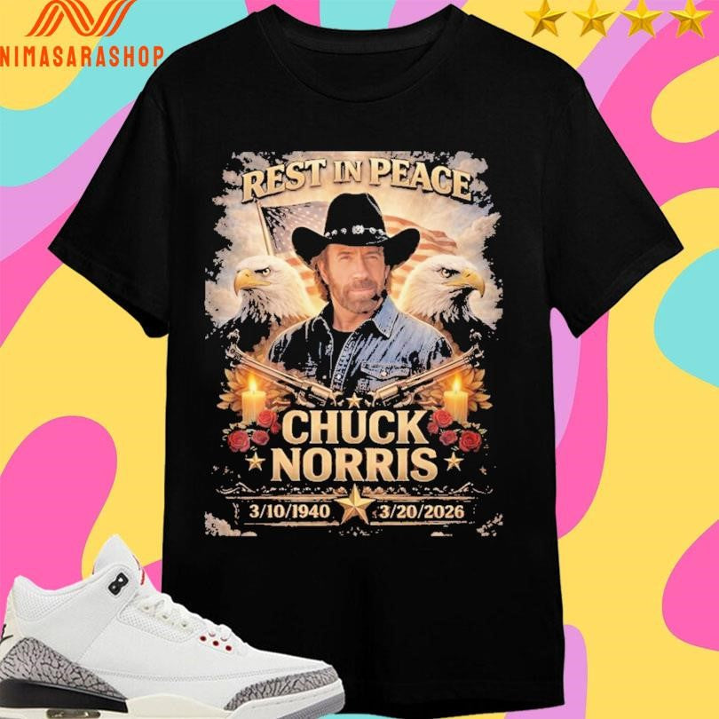 Chuck Norris Rest In Peace 3-10-1940 To 3-20-2026 RIP - Adult & Kids T-Shirts, Sweatshirts & Hoodies apparel design preview 1