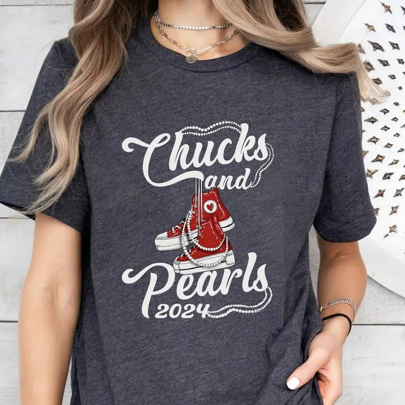 Chucks Pearls Kamala Harris Madam President 2024 - Adult & Kids T-Shirts, Sweatshirts & Hoodies apparel design preview 1