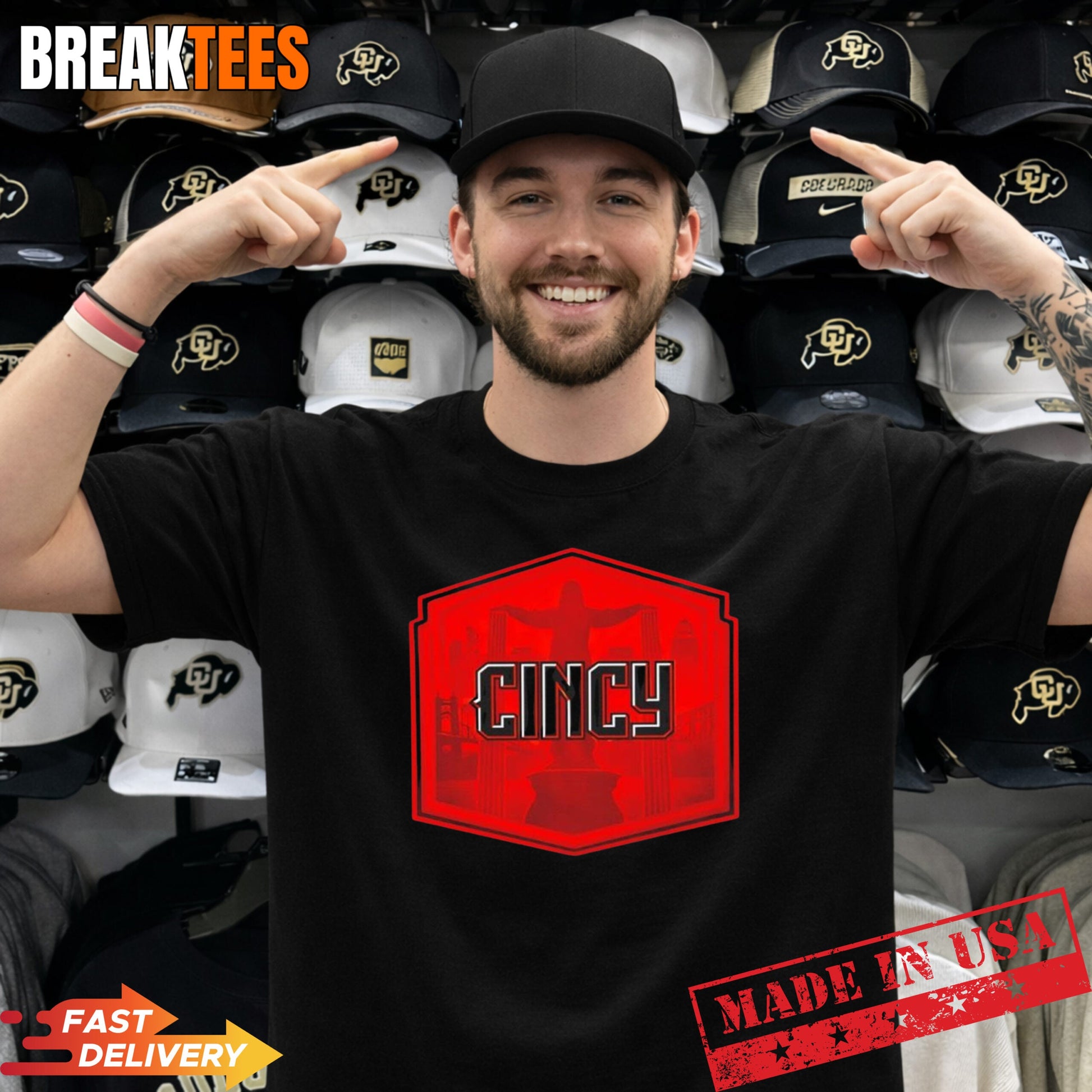 Cincinnati Reds MLB city connect Cityscape Badge - Adult & Kids T-Shirts, Sweatshirts & Hoodies apparel design preview 1