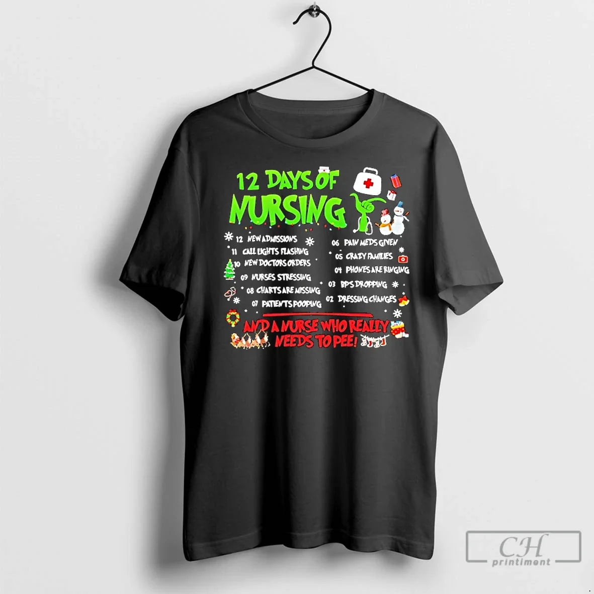 Classic 12 Days Of Nursing Xmas And A Nurse Who - Adult & Kids T-Shirts, Sweatshirts & Hoodies apparel design preview 1