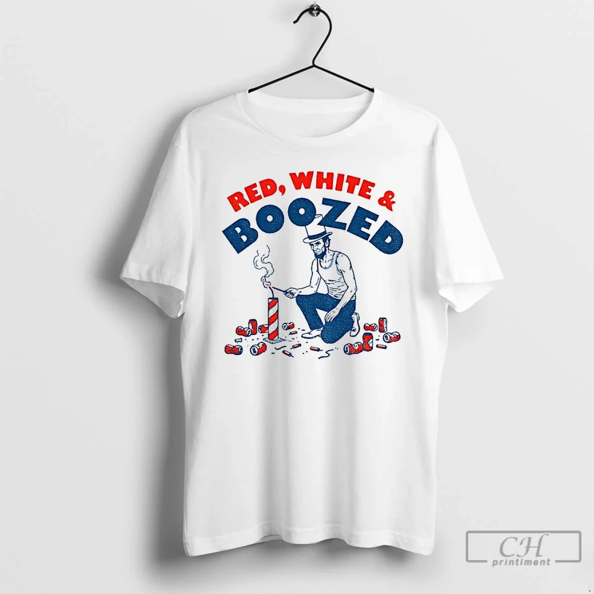 Classic Abraham Lincoln Red White Boozed Firework - Adult & Kids T-Shirts, Sweatshirts & Hoodies apparel design preview 1