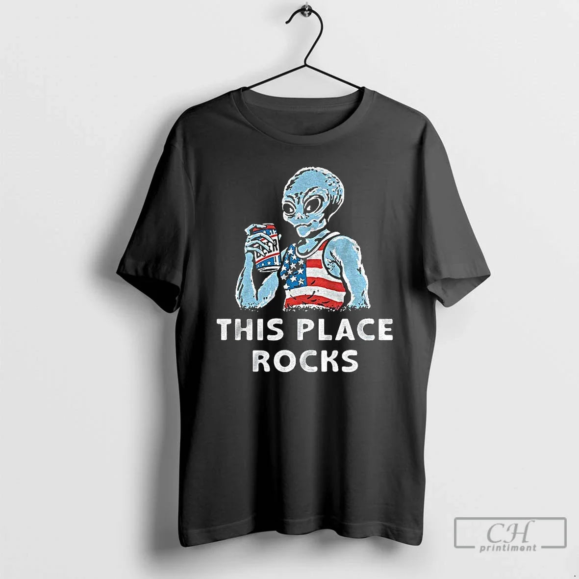 Classic Alien This Place Rocks America Independence - Adult & Kids T-Shirts, Sweatshirts & Hoodies apparel design preview 1