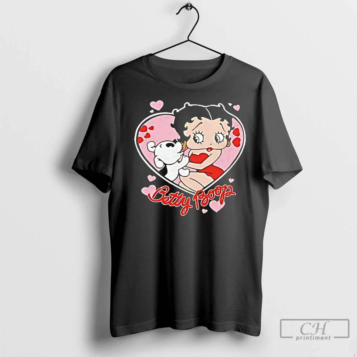 Classic Bettyboop With Dog In Heart - Adult & Kids T-Shirts, Sweatshirts & Hoodies apparel design preview 1
