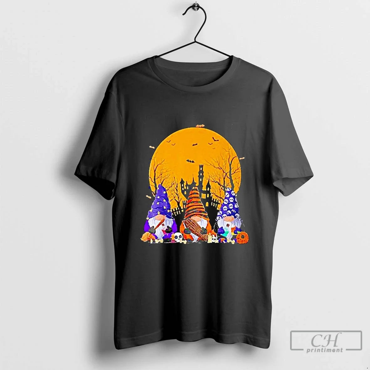 Classic Halloween Night Gnome Moon Blackshirt - Adult & Kids T-Shirts, Sweatshirts & Hoodies apparel design preview 1