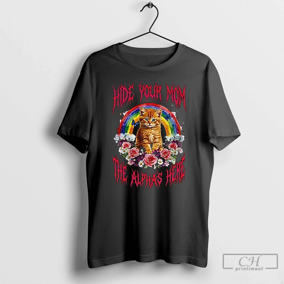 Classic Hide Your Mom The Alpha Is Here Funny Cat - Adult & Kids T-Shirts, Sweatshirts & Hoodies apparel design preview 1