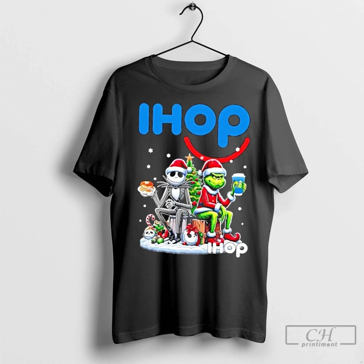 Classic Ihop X Grinch And Jack Skellington Unwilling - Adult & Kids T-Shirts, Sweatshirts & Hoodies apparel design preview 1