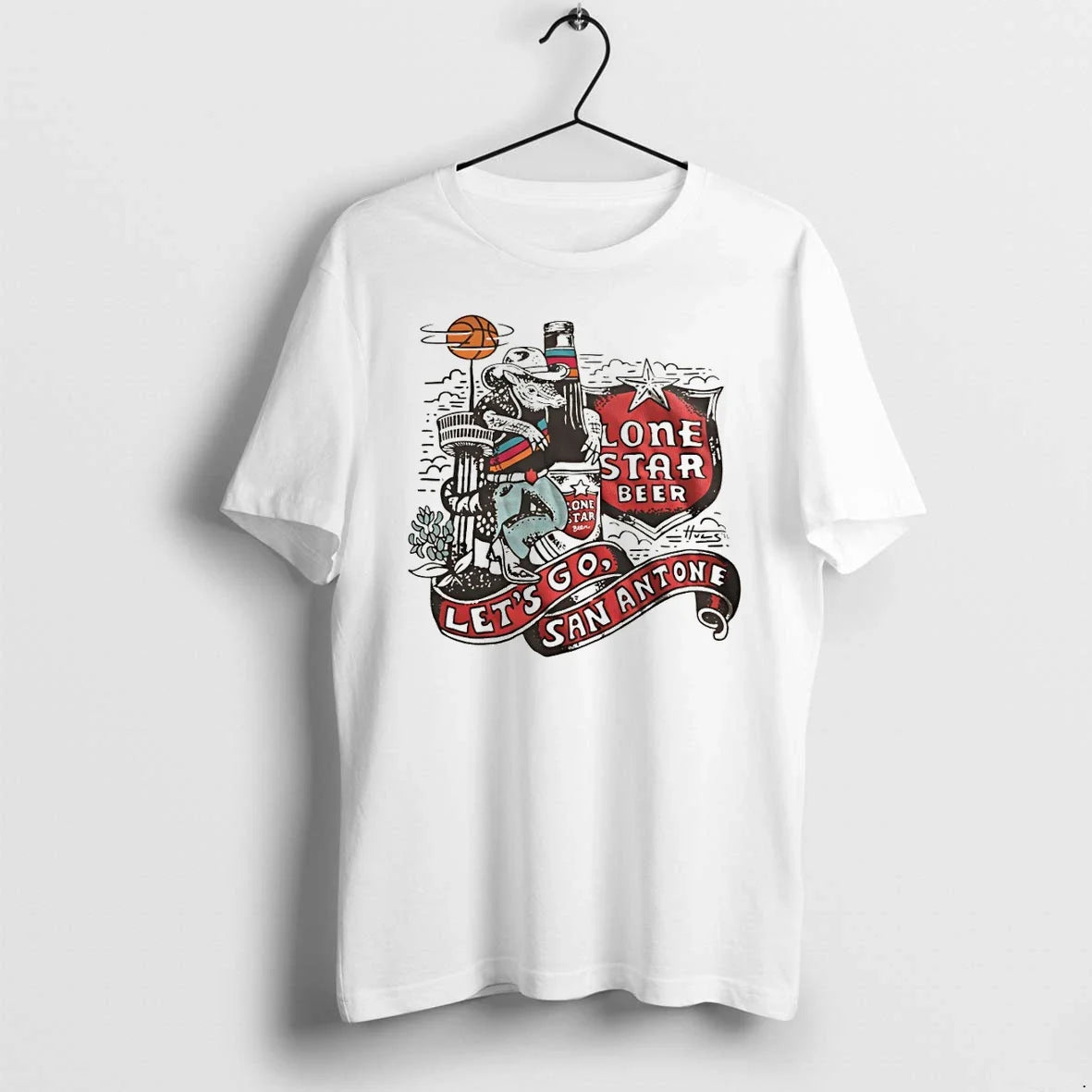 Classic Lone Star Beer Lets Go San Antone Spurs - Adult & Kids T-Shirts, Sweatshirts & Hoodies apparel design preview 1