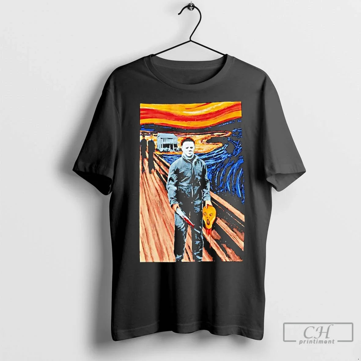 Classic Michael Myers Halloween Mashup The Scream - Adult & Kids T-Shirts, Sweatshirts & Hoodies apparel design preview 1