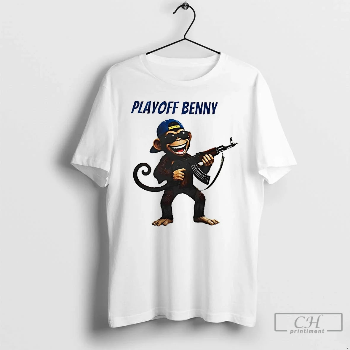 Classic Monkey Holding Gun Playoffs Benny Meme - Adult & Kids T-Shirts, Sweatshirts & Hoodies apparel design preview 1