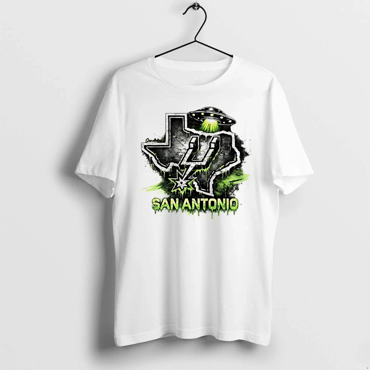 Classic San Antonio Spurs Alien Ufo Texas Map - Adult & Kids T-Shirts, Sweatshirts & Hoodies apparel design preview 1