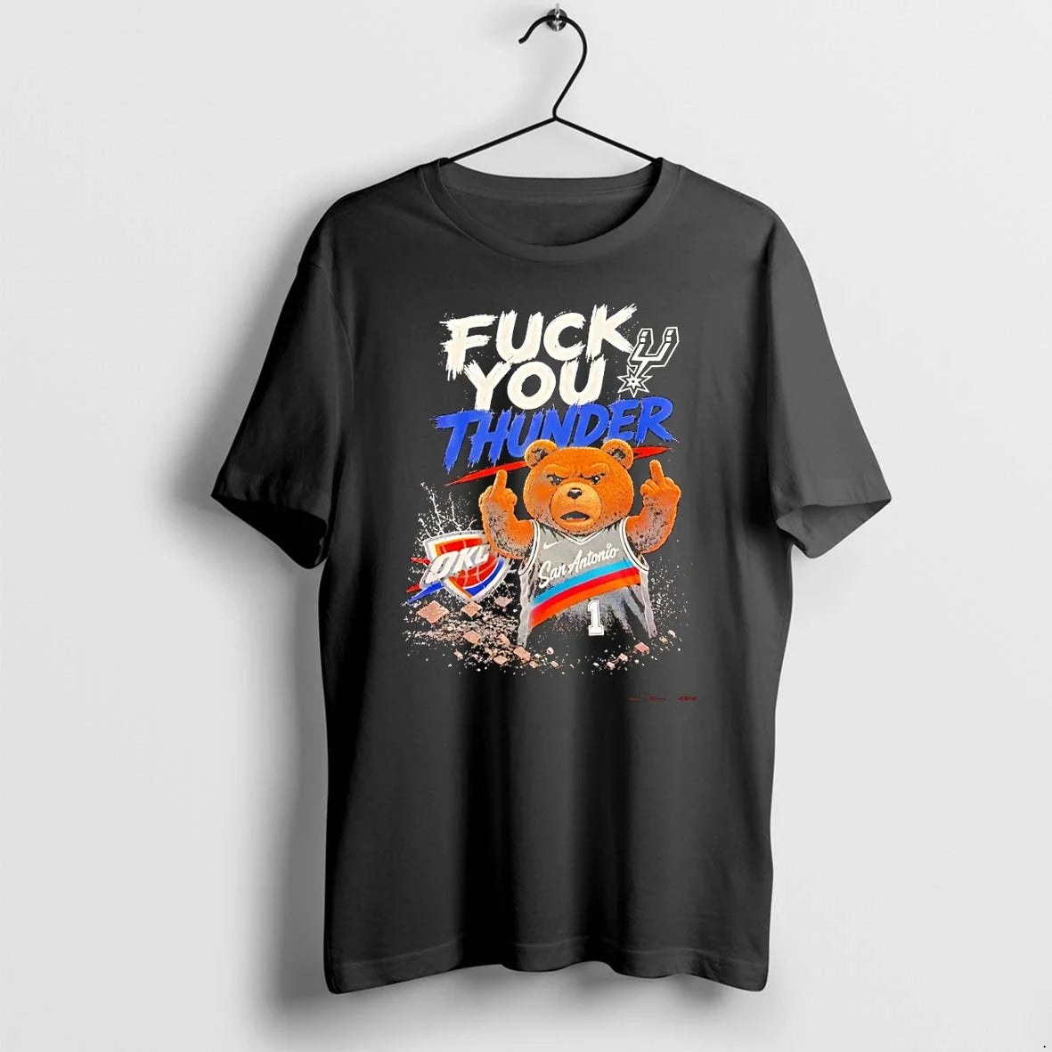 Classic Spurs Vs Thunder Ted The Bear Middle Finger - Adult & Kids T-Shirts, Sweatshirts & Hoodies apparel design preview 1