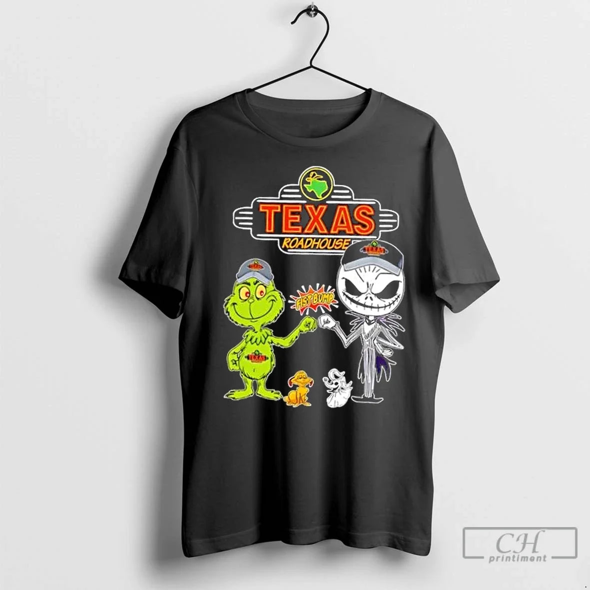 Classic Texas Roadhouse X Grinch And Jack Skellington - Adult & Kids T-Shirts, Sweatshirts & Hoodies apparel design preview 1