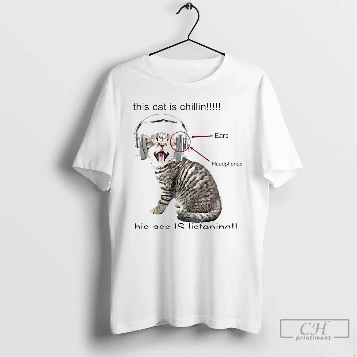 Classic This Cat Is Chillin His Ass Listening Mens - Adult & Kids T-Shirts, Sweatshirts & Hoodies apparel design preview 1