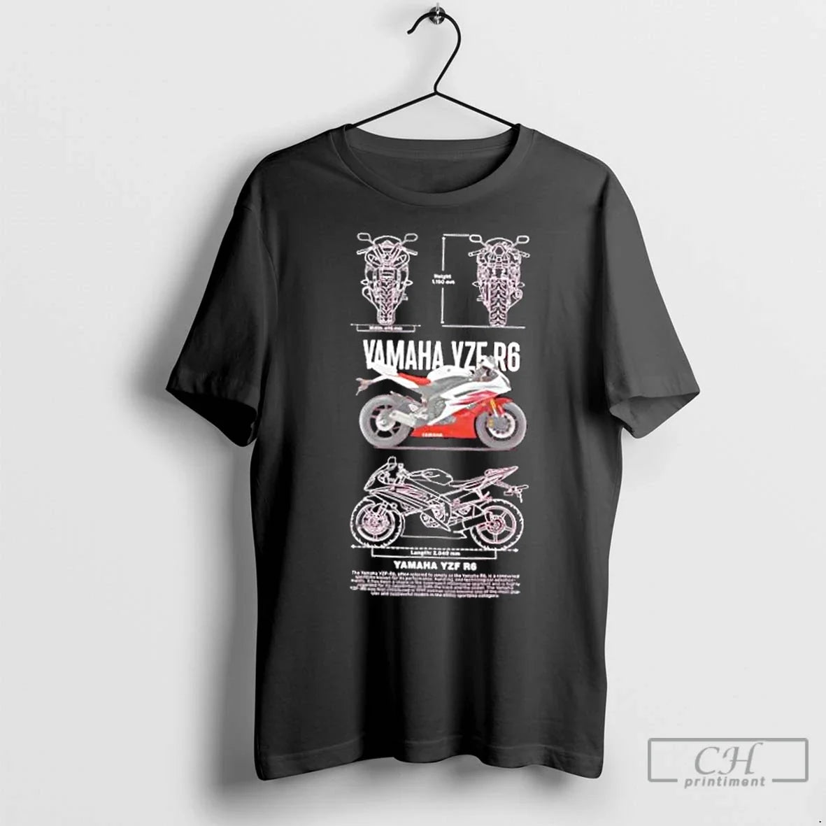 Classic Yamaha Yzf R6 Sportbike Blueprint Design - Adult & Kids T-Shirts, Sweatshirts & Hoodies apparel design preview 1