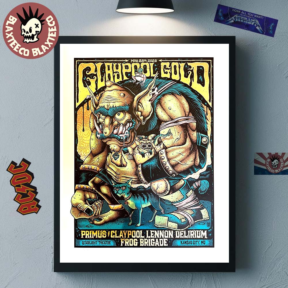 Claypool Gold Primus Lennon Delirium And Frog Brigade - Adult & Kids T-Shirts, Sweatshirts & Hoodies apparel design preview 1