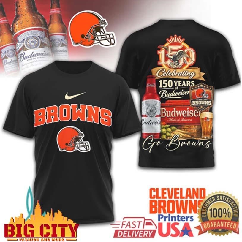 Cleveland Browns Budweiser 150 Years Celebration Beer - Adult & Kids T-Shirts, Sweatshirts & Hoodies apparel design preview 1