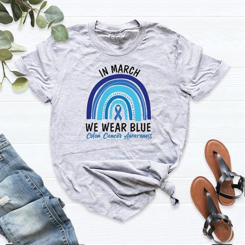Colon Cancer Awareness Blue Rainbow March We Ribbon - Adult & Kids T-Shirts, Sweatshirts & Hoodies apparel design preview 1