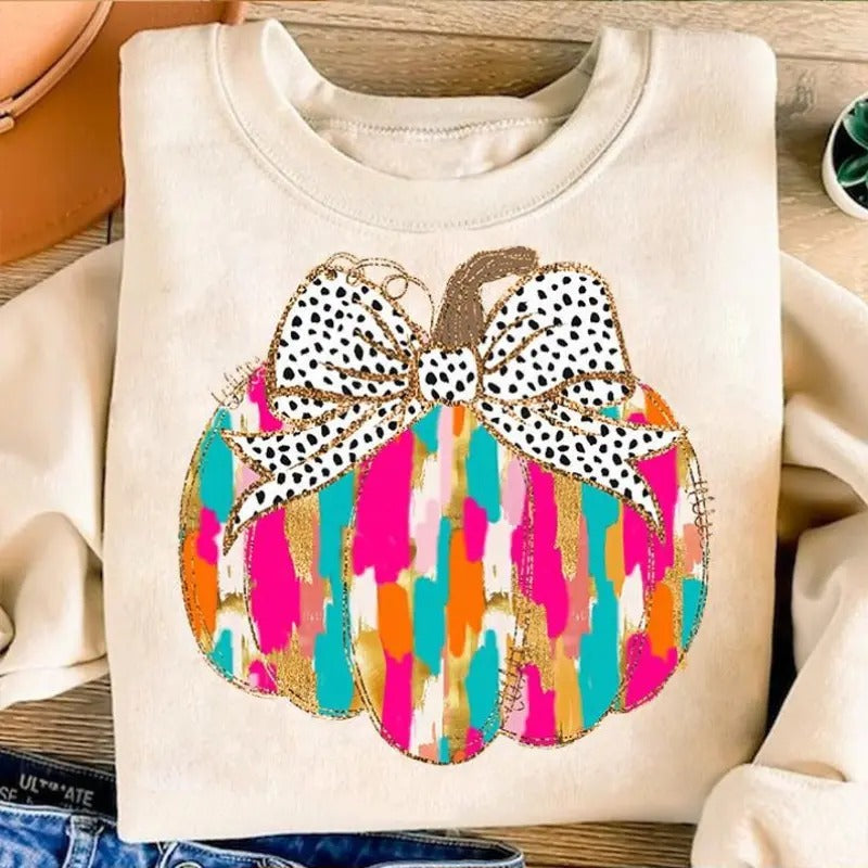 Colorful Coquette Gold Glitter Pumpkin Girly Fall - Adult & Kids T-Shirts, Sweatshirts & Hoodies apparel design preview 1