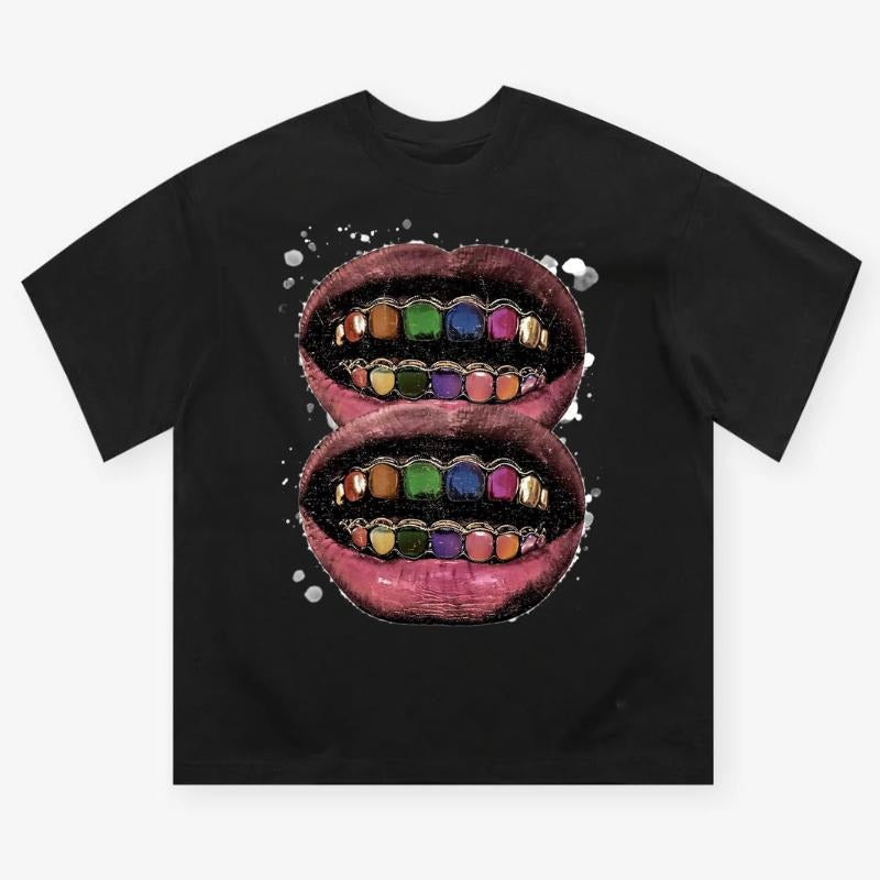Colorful Grills Art Illustration Black Y2k Cotton - Adult & Kids T-Shirts, Sweatshirts & Hoodies apparel design preview 1