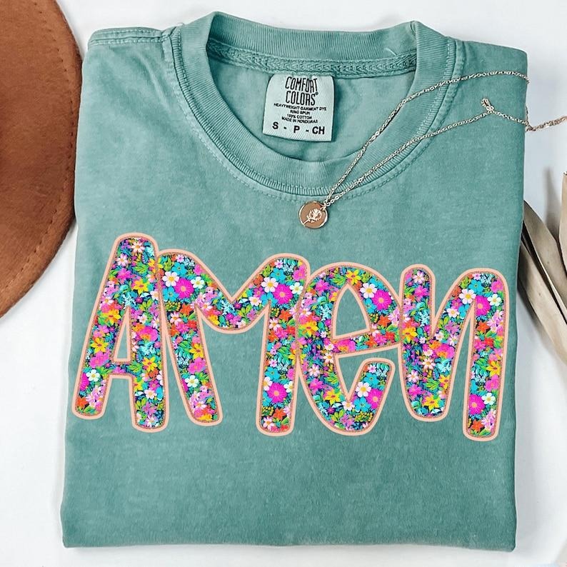 Comfort Color Floral Glitter Amen Retro Preppy Easter - Adult & Kids T-Shirts, Sweatshirts & Hoodies apparel design preview 1