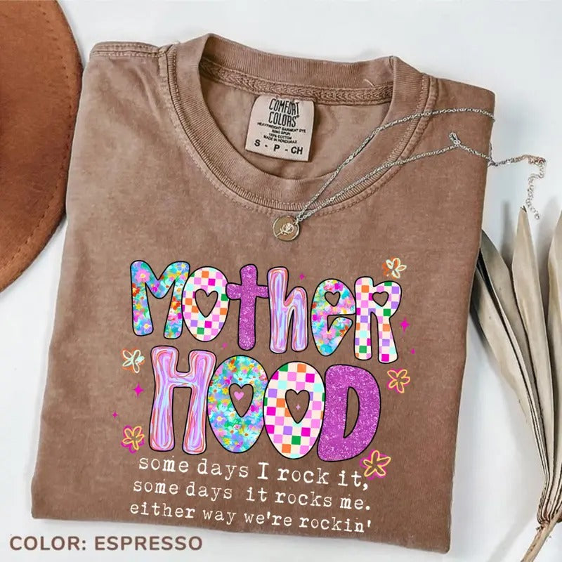 Comfort Color Motherhood Coquette Bow Checker Neon - Adult & Kids T-Shirts, Sweatshirts & Hoodies apparel design preview 1
