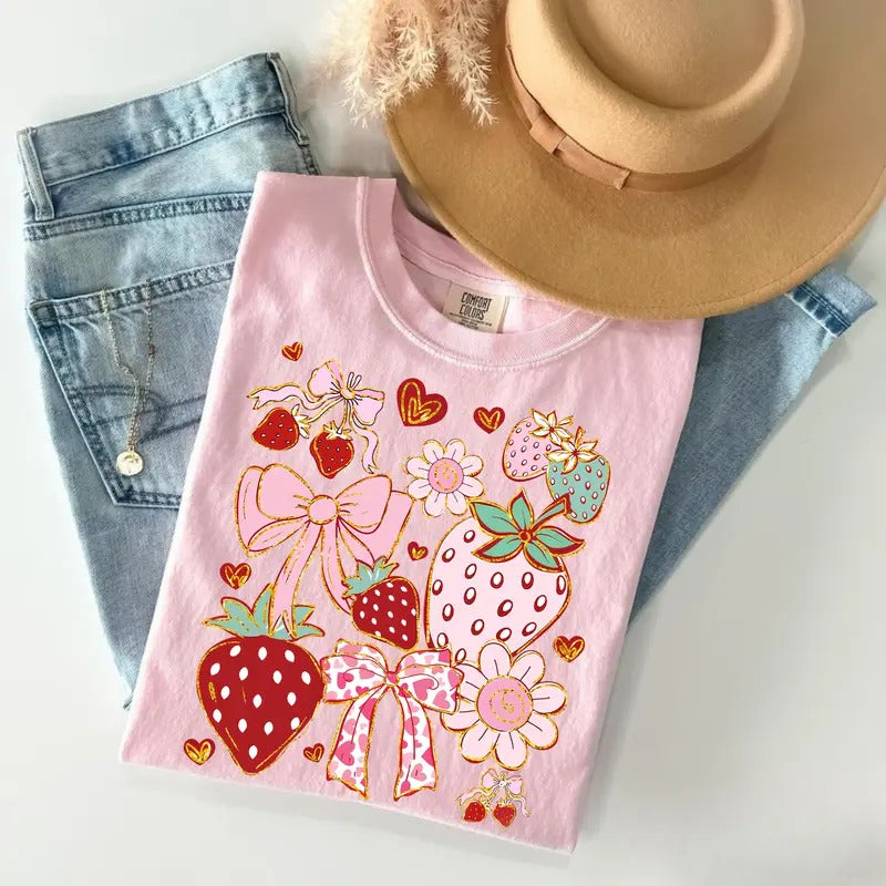 Comfort Colors Boho Strawberry Coquette Preppy Summer - Adult & Kids T-Shirts, Sweatshirts & Hoodies apparel design preview 1