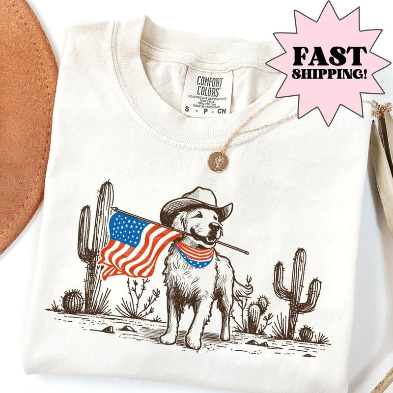 Comfort Colors Dog 4th July USA Western Fourth - Adult & Kids T-Shirts, Sweatshirts & Hoodies apparel design preview 1