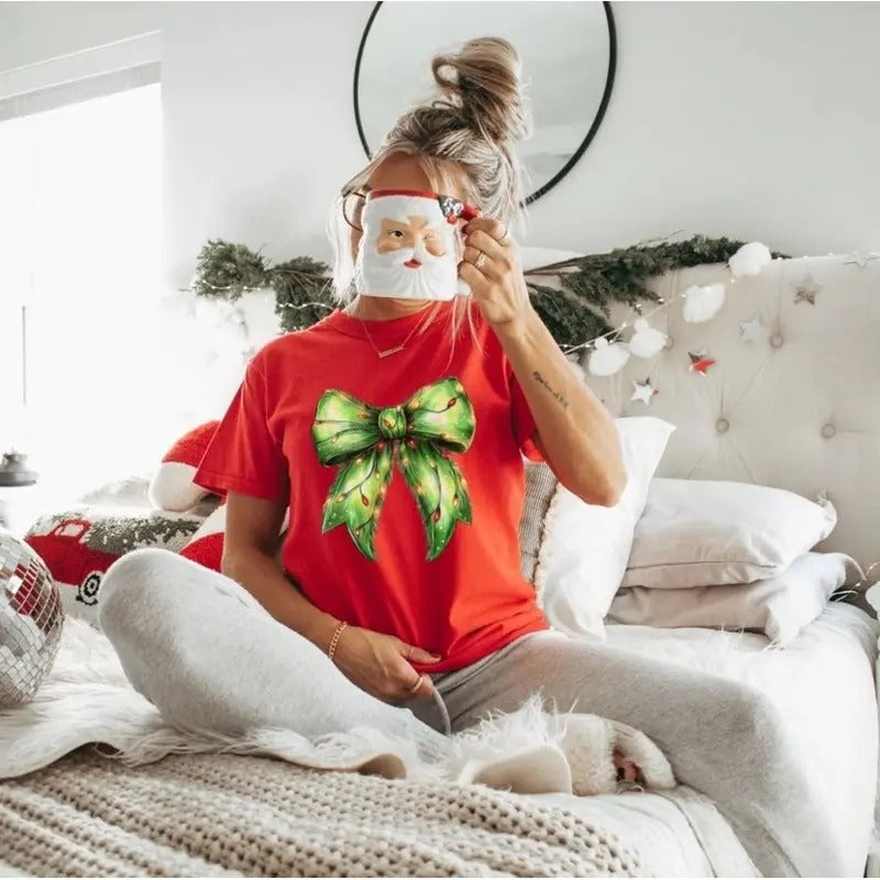 Comfort Colors Grinch Lights Coquette Bow Short - Adult & Kids T-Shirts, Sweatshirts & Hoodies apparel design preview 1