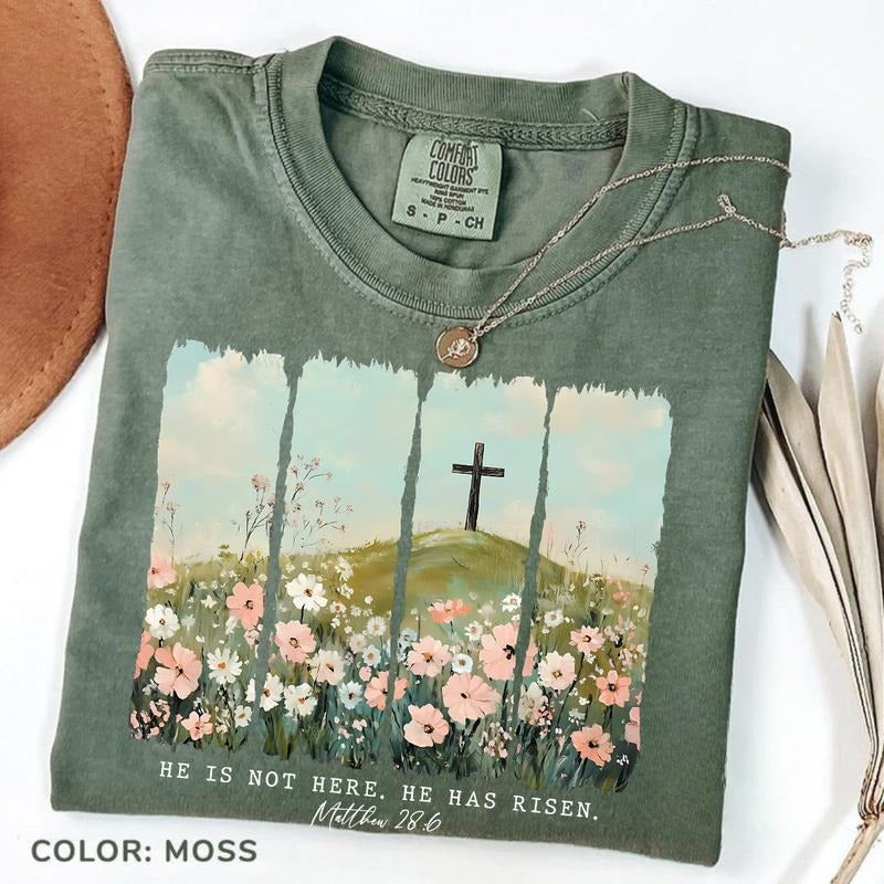 Comfort Colors He Is Not Here Risen Easter Christian - Adult & Kids T-Shirts, Sweatshirts & Hoodies apparel design preview 1
